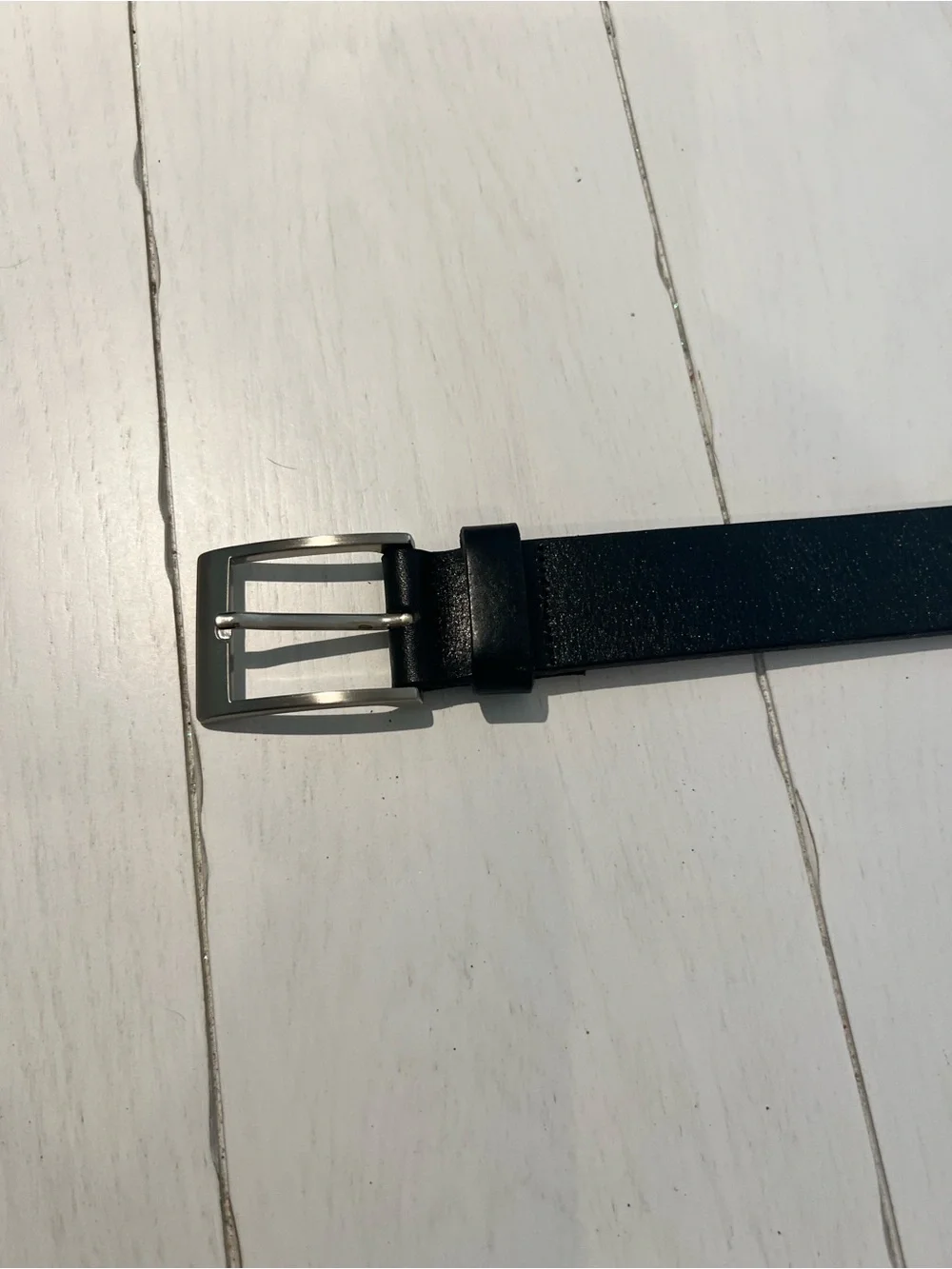 Classic Slim Black Leather Belt with Silver Buckle